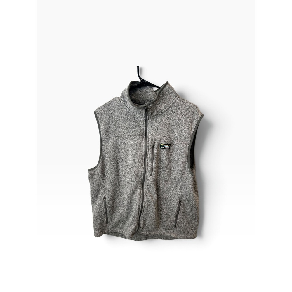 LL Bean Sweater Fleece Vest Mens XL Gray Full Zip Sleeveless Jacket 505974